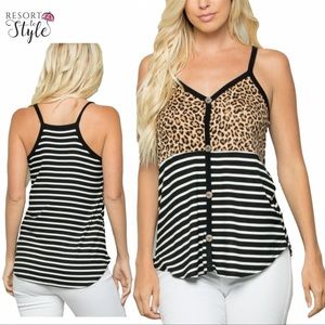 Large animal print and stripe tank top